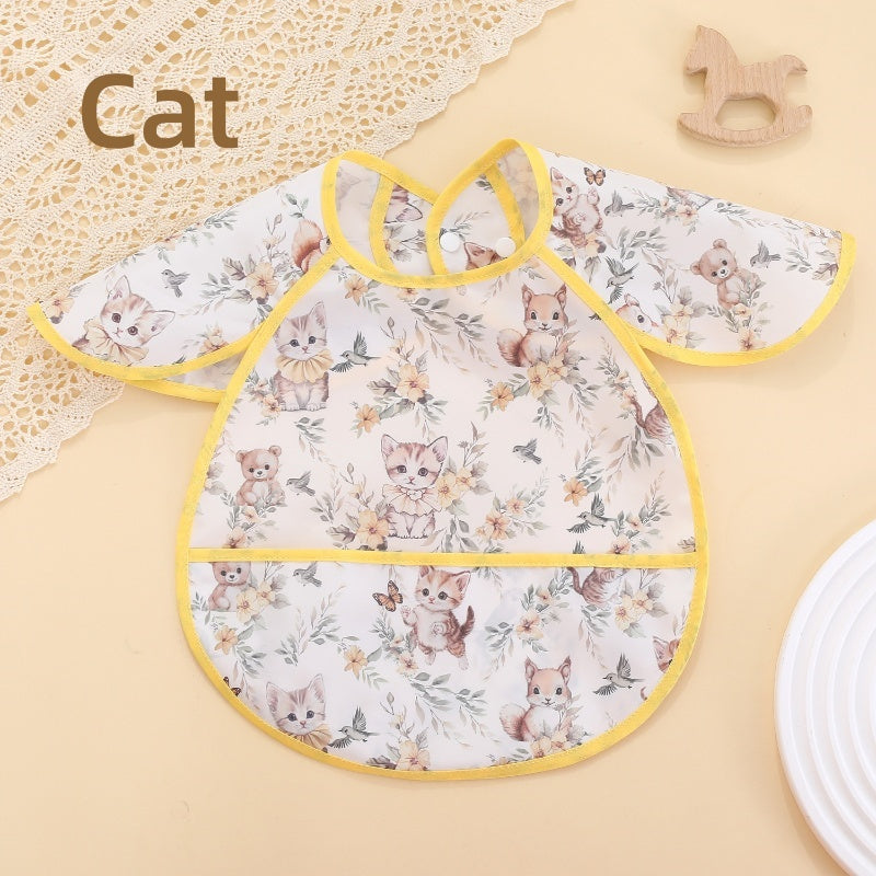 [DFC] Cartoon Baby Coverall Waterproof Feeding Bib Lightweight Mealtime Smock Stain Resistant All Season Soft for Toddlers,Weight 32g