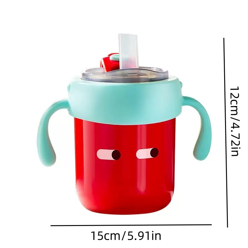 [DFC] Children's sippy cups for water milk, graduated straw cups, learning drinking cups with handles, household 316 stainless steel water cups Weight 300g