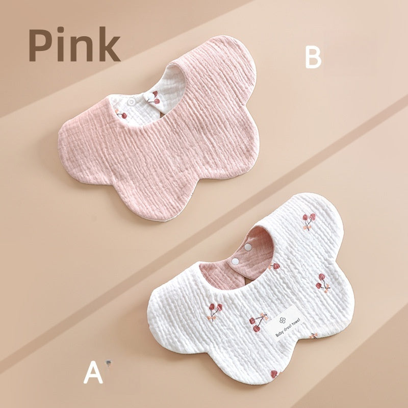 [DFC] Seasonal Baby Drool Bibs Reversible Cartoon Petal Design Feeding Drool Bibs Breathable Absorbent for Newborns,Weight 25g