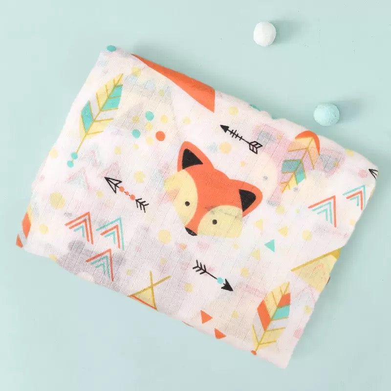 [DFC] Double-layer cotton baby wrap, swaddling cloth, baby bath towel, printed sunshade cover for stroller,weight 110g