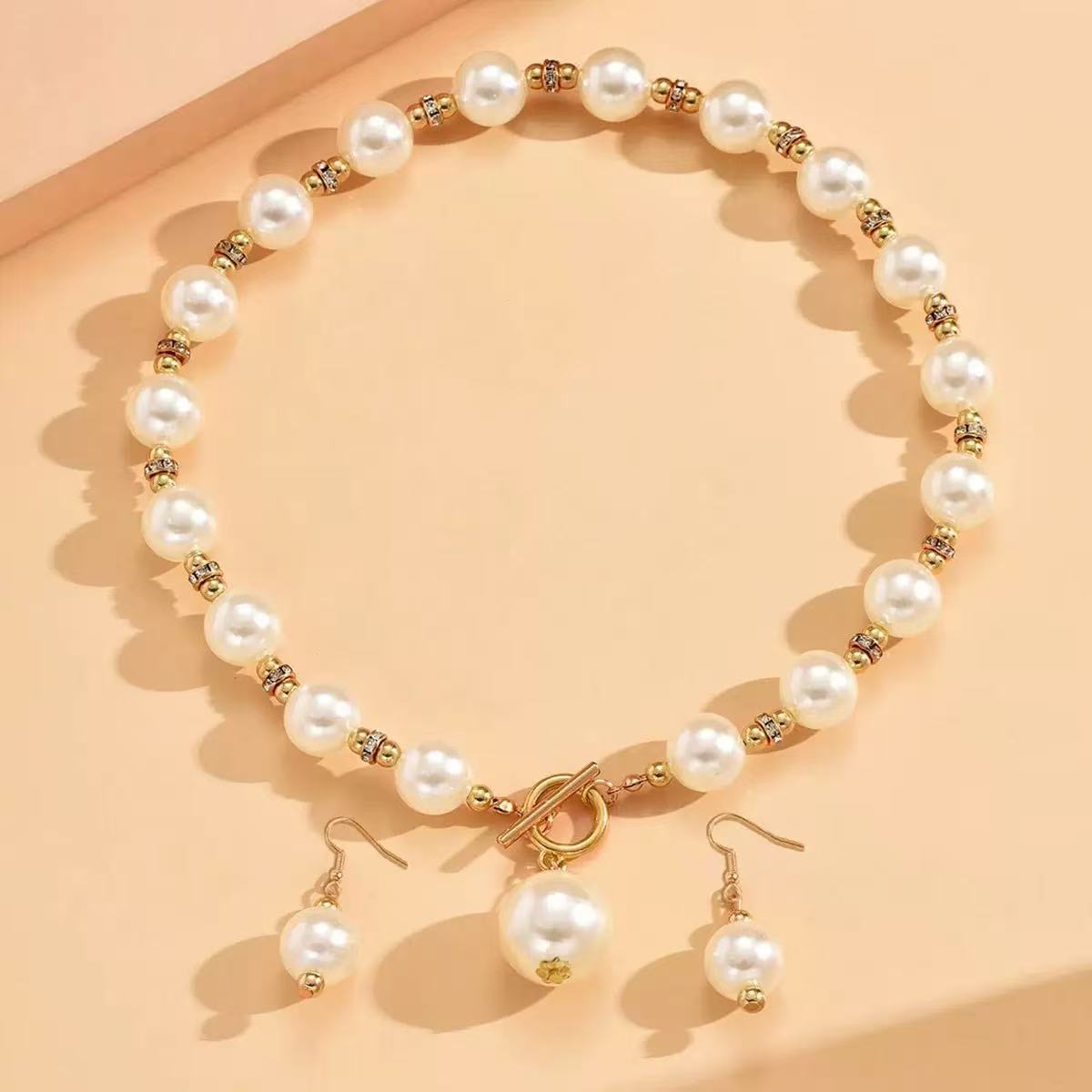 [DFC]A Set Of Pearl-like Earrings And Necklaces For Women, With A Light Luxury And High-end Feel. It Features A Versatile Collarbone Chain And Elegant And High-end Earrings. It Is A Gift For Mother's Day And Valentine's Day, Birthday Present,Weight 38g