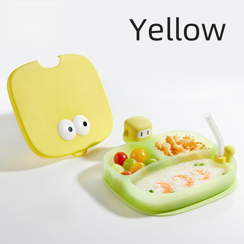 [DFC] Creative Cartoon Baby Plate, All in One Suction Base Silicone Divided Toddler Bowl Spill Proof Feeding Set Heat Resistant Easy Clean Kids Tableware