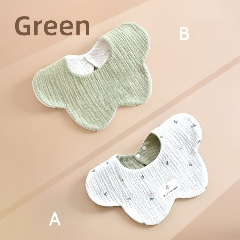 [DFC] Seasonal Baby Drool Bibs Reversible Cartoon Petal Design Feeding Drool Bibs Breathable Absorbent for Newborns,Weight 25g