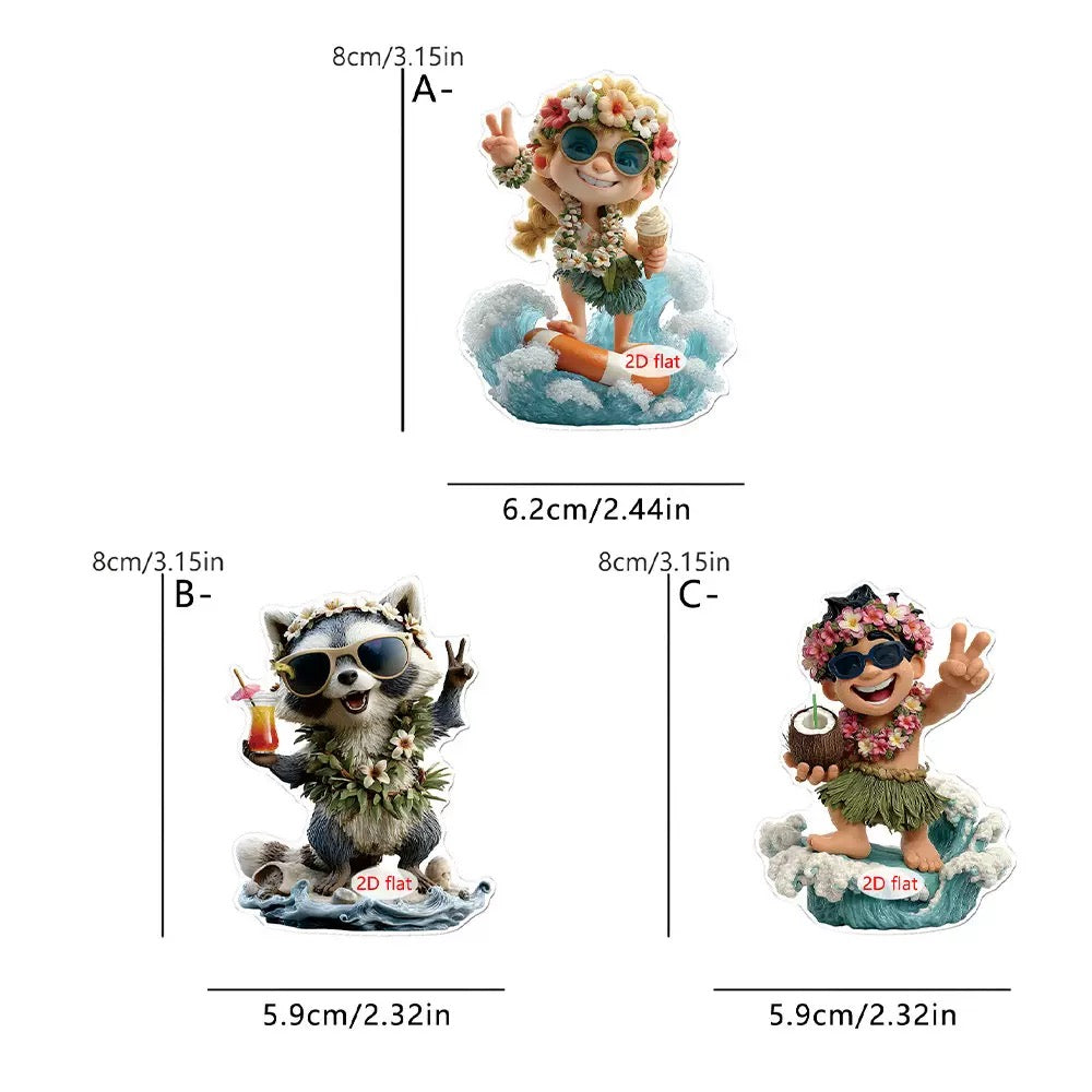 [DFC]3-pieces Set Of Summer Carnival Small Animal Pattern Bedroom Balcony Wall Stickers 2D Flat Acrylic Decorative Small Hanging Pieces Weight 50g