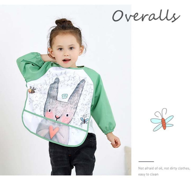 [DFC] Cartoon Print Toddler Long Sleeve Coverall Waterproof Stain Resistant Feeding Painting Art Smock