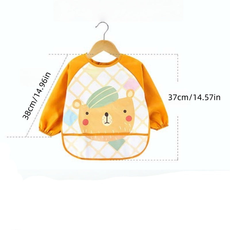 [DFC] Cartoon Print Toddler Long Sleeve Coverall Waterproof Stain Resistant Feeding Painting Art Smock