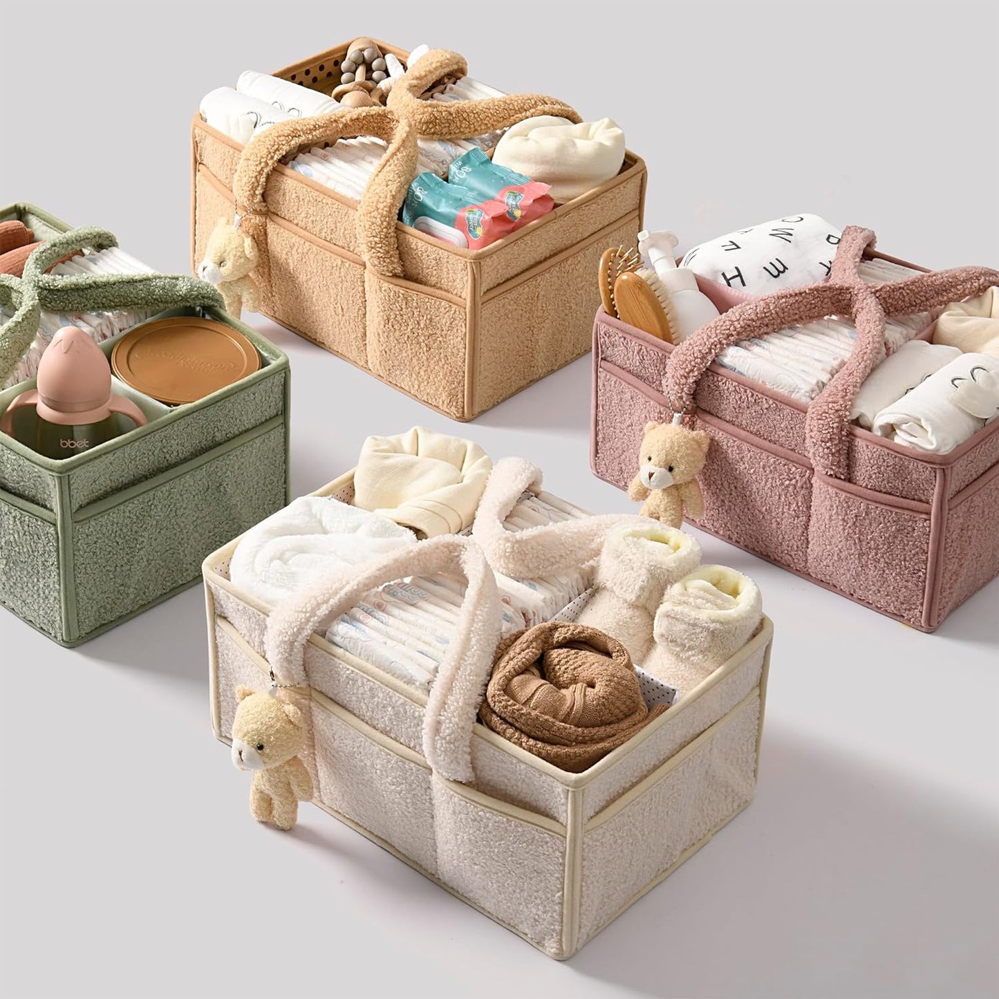 [DFC] Plush baby bag, diaper storage bag, diaper pad storage bag, large-capacity travel mommy bag, cute bear storage bag,weight 450g
