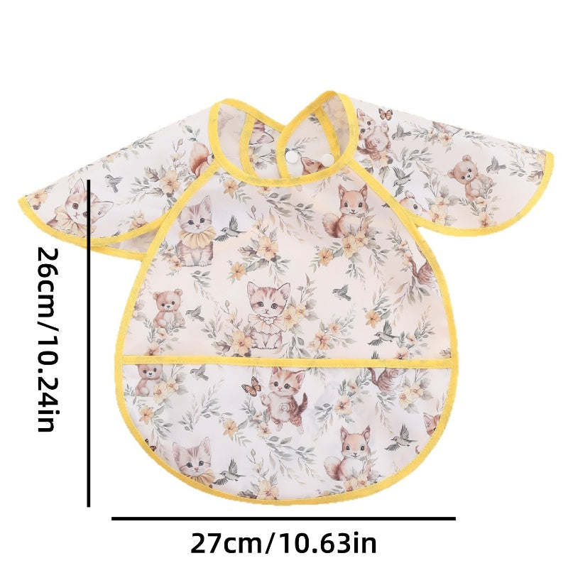 [DFC] Cartoon Baby Coverall Waterproof Feeding Bib Lightweight Mealtime Smock Stain Resistant All Season Soft for Toddlers,Weight 32g