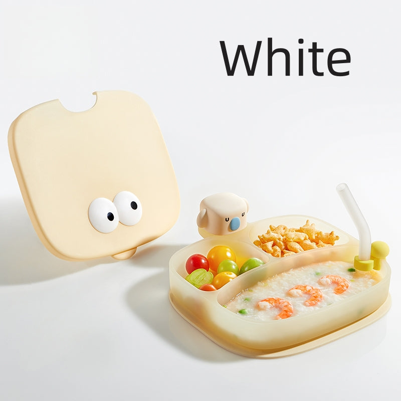 [DFC] Creative Cartoon Baby Plate, All in One Suction Base Silicone Divided Toddler Bowl Spill Proof Feeding Set Heat Resistant Easy Clean Kids Tableware
