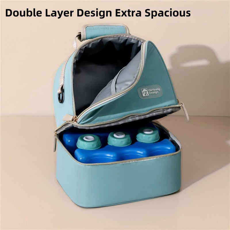 [DFC] Fashion Print Backpack Pump Cooler Bag Double Layer Insulated Breastmilk Tote Work Commute Large Capacity Diaper Bag