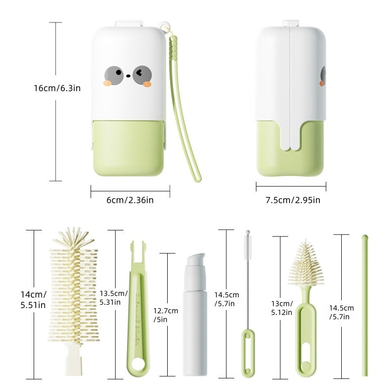 [DFC] 7 in 1 Portable Silicone Baby Bottle Brush Set Travel Kit with Nipple Straw Cleaner Drying Rack Storage