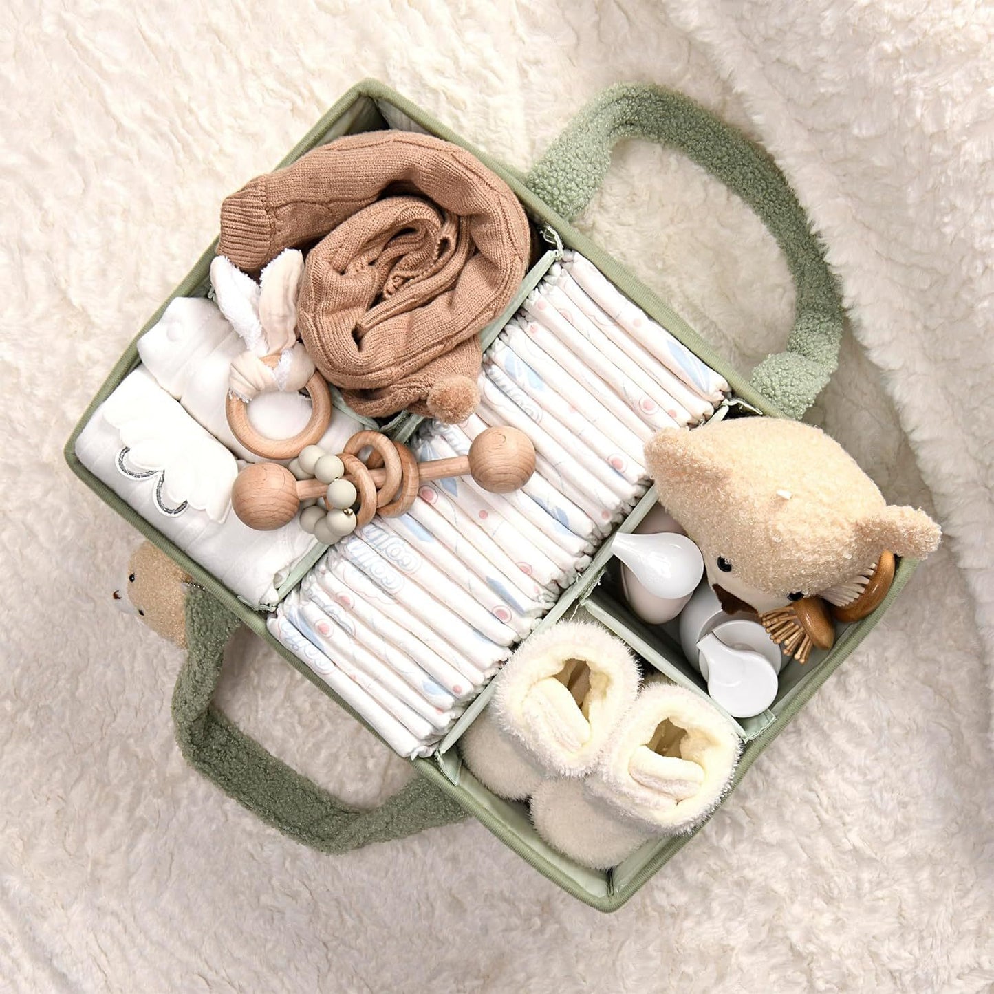 [DFC] Plush baby bag, diaper storage bag, diaper pad storage bag, large-capacity travel mommy bag, cute bear storage bag,weight 450g