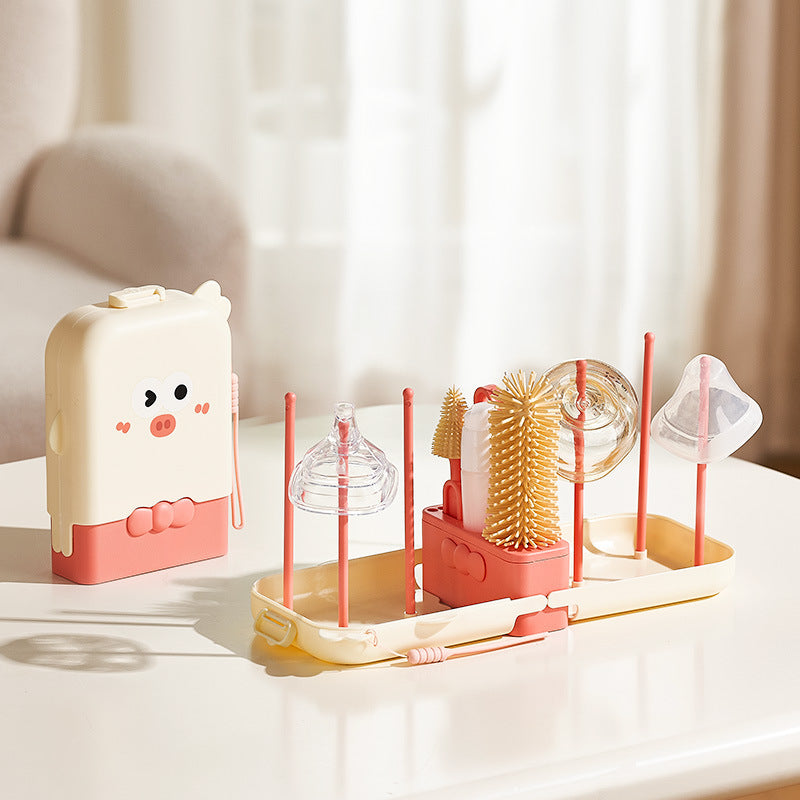 [DFC] Baby Bottle Brush 7-Piece Set Silicone Brush Head Bottle Cleaning Cup Cleaning Can be Boiled and Sterilized Easy to Carry Out Brush and drain rack all-in-one set Weight 265g