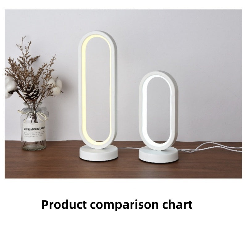 [DFC] Oval desk lamp, Nordic retro and simple style desk lamp, USB plug, bedroom bedside warm night light, study and bedroom learning atmosphere LED night light, three-color adjustable white and black desk lamp,Weight 520g