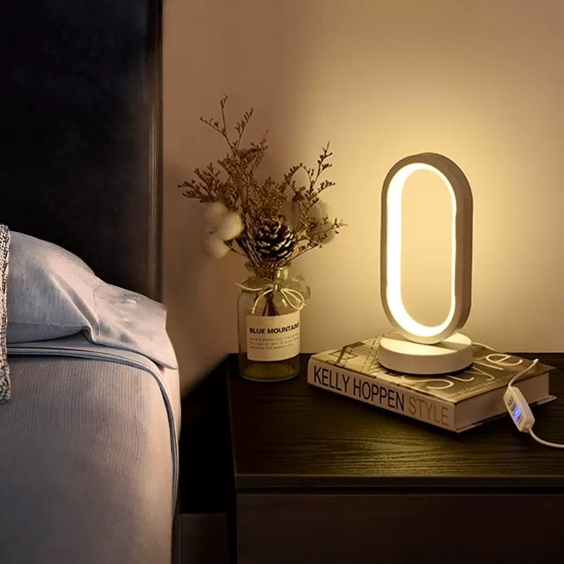 [DFC] Oval desk lamp, Nordic retro and simple style desk lamp, USB plug, bedroom bedside warm night light, study and bedroom learning atmosphere LED night light, three-color adjustable white and black desk lamp,Weight 520g