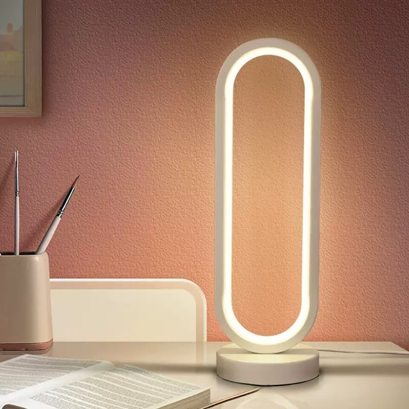 [DFC] Oval desk lamp, Nordic retro and simple style desk lamp, USB plug, bedroom bedside warm night light, study and bedroom learning atmosphere LED night light, three-color adjustable white and black desk lamp,Weight 520g