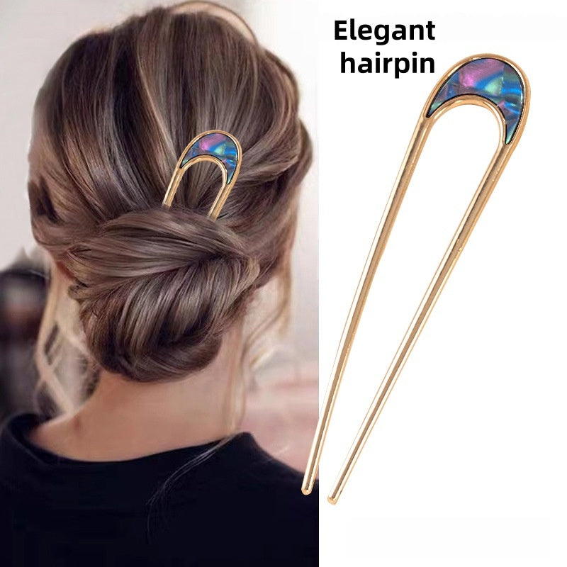 [DFC]High-end Fashionable Ladies' Hairpin, Metal Hairpin, Ins Style, Simple U-shaped Alloy Hair Fork Weight 15g