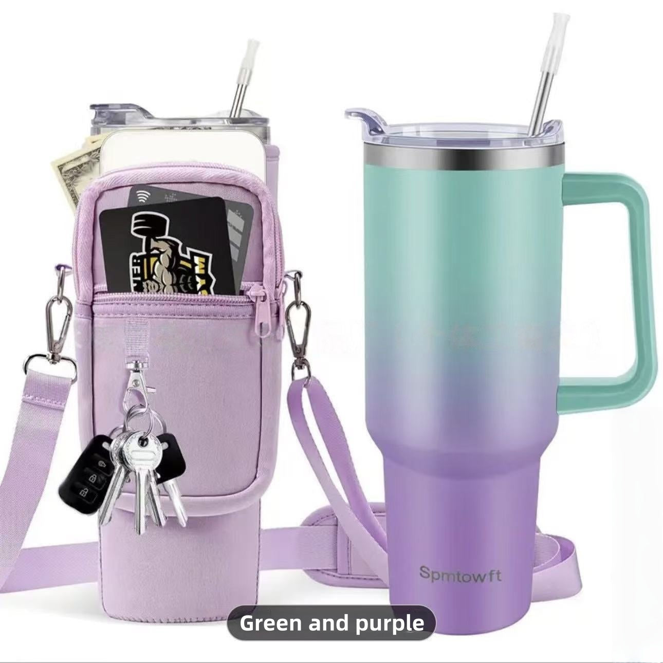 [DFC]40oz Handle Cup With Bag For Storage,Water Cup With Straw,Large-capacity Car Cup, Stainless Steel Insulated Cup, Inner 304 And Outer 201 Material,Water Cup,Weight 639g