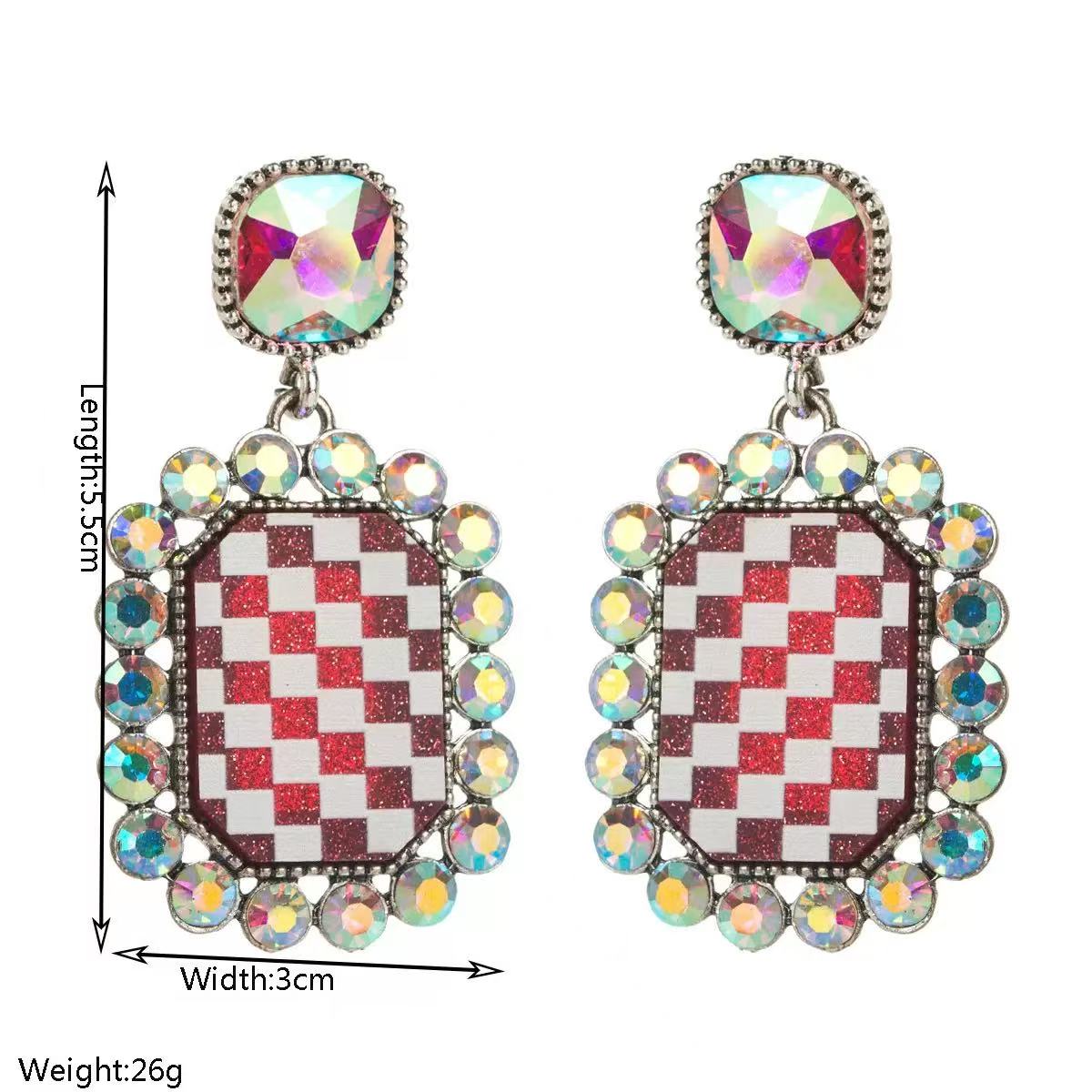 [DFC]New European And American Trend Fashion, Unique Diamond-encrusted Checkered Earrings, Women's Alloy Square Elegant Stud Earrings
