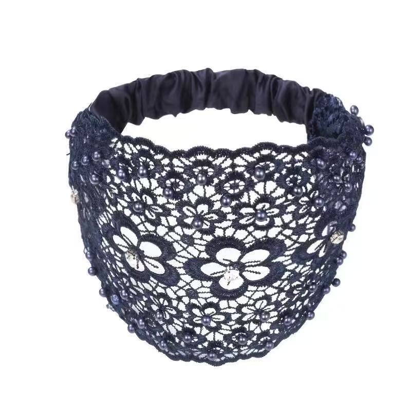 [DFC]New Fashionable Wide-edge Headband With Plum Blossom Cutouts, Beaded Headband To Press Hair And Cover White Hair, Ladies' Headband, Weight 34g