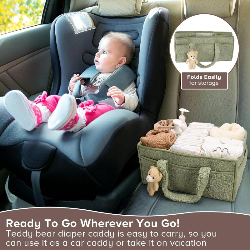 [DFC] Plush baby bag, diaper storage bag, diaper pad storage bag, large-capacity travel mommy bag, cute bear storage bag,weight 450g