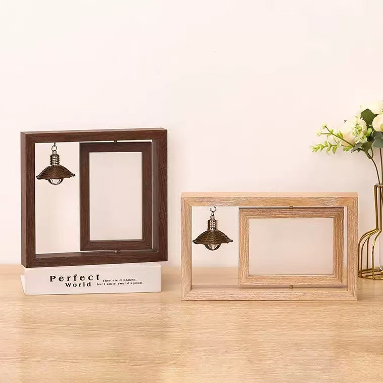 [DFC]6-inch And 7-inch Double-sided Rotating Photo Album Wooden Photo Frame, Personalized Couple Gift, Commemorative Wooden Photo Frame, Both Horizontally And Vertically Supported