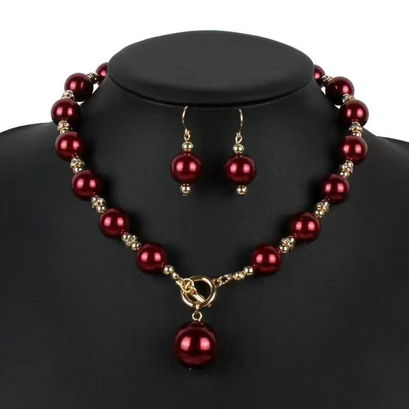 [DFC]A Set Of Pearl-like Earrings And Necklaces For Women, With A Light Luxury And High-end Feel. It Features A Versatile Collarbone Chain And Elegant And High-end Earrings. It Is A Gift For Mother's Day And Valentine's Day, Birthday Present,Weight 38g