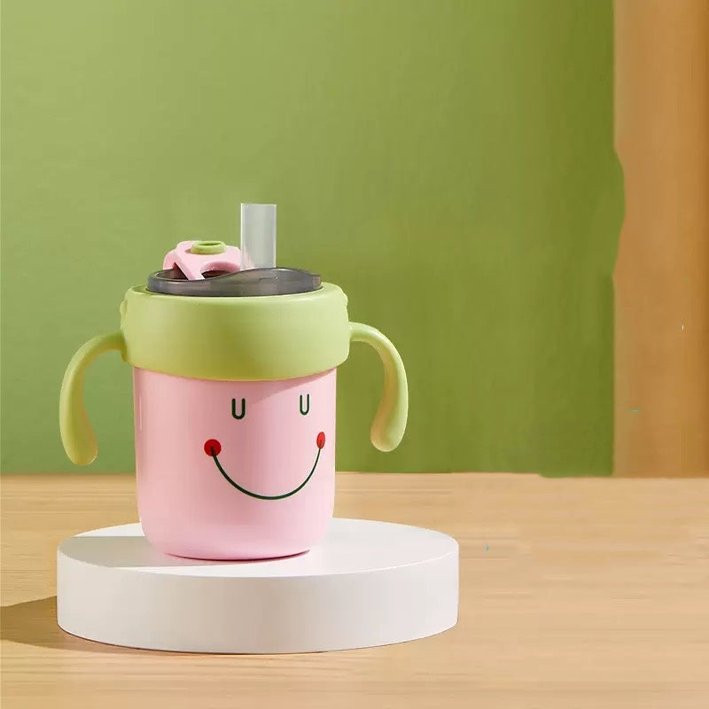 [DFC] Children's sippy cups for water milk, graduated straw cups, learning drinking cups with handles, household 316 stainless steel water cups Weight 300g