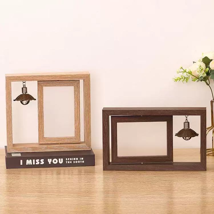 [DFC]6-inch And 7-inch Double-sided Rotating Photo Album Wooden Photo Frame, Personalized Couple Gift, Commemorative Wooden Photo Frame, Both Horizontally And Vertically Supported