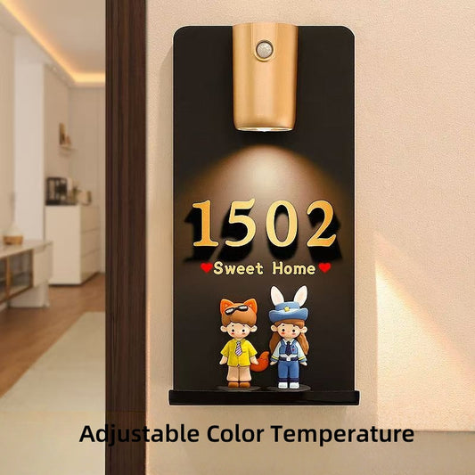 [DFC] Customize House Number Plate, Entrance House Number Plate, No Need For Drilling, Illuminated House Number Plate, New Home Moving Ceremony, Decorative House Number Plate, New Home Gift, Three-color Adjustable Magnetic Induction Lamp