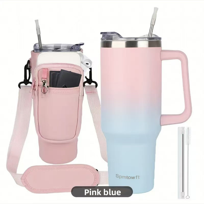 [DFC]40oz Handle Cup With Bag For Storage,Water Cup With Straw,Large-capacity Car Cup, Stainless Steel Insulated Cup, Inner 304 And Outer 201 Material,Water Cup,Weight 639g