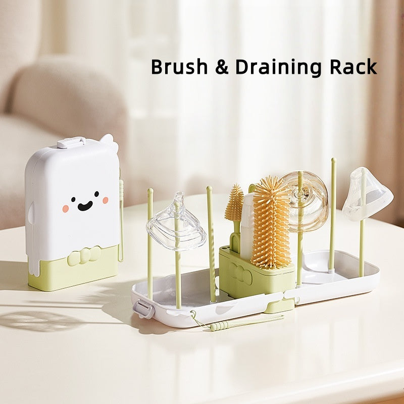 [DFC] Baby Bottle Brush 7-Piece Set Silicone Brush Head Bottle Cleaning Cup Cleaning Can be Boiled and Sterilized Easy to Carry Out Brush and drain rack all-in-one set Weight 265g