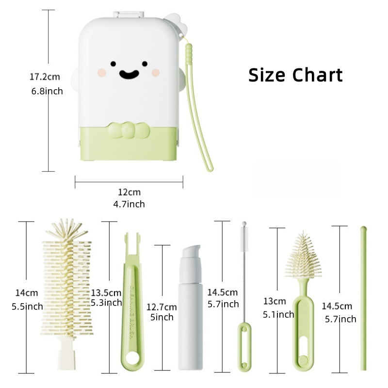 [DFC] Baby Bottle Brush 7-Piece Set Silicone Brush Head Bottle Cleaning Cup Cleaning Can be Boiled and Sterilized Easy to Carry Out Brush and drain rack all-in-one set Weight 265g